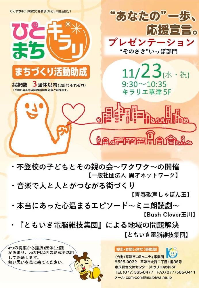 ひとまちキラリ助成　公開プレゼンテーション開催